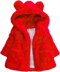 Eboo Girls Winter Warm Hooded Faux Fur Jacket with Cute Ear Design (Red)