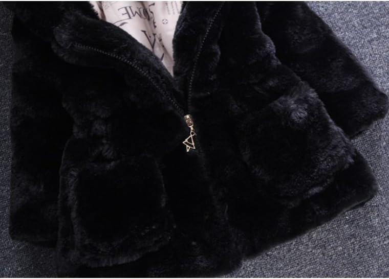 Eboo Girls Winter Warm Hooded Faux Fur Jacket with Cute Ear Design (Black)