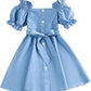 Baby Clothes Infant Baby Girl Dress Solid Color One Shoulder Bubble Sleeve Princess Dress Daily Wear