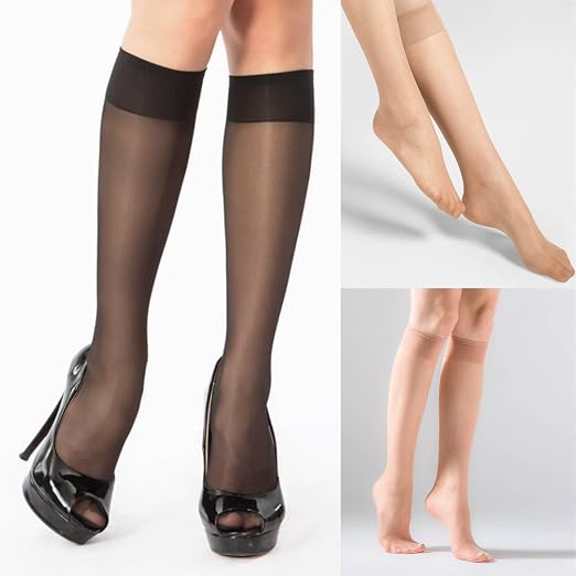 Eboo Women'S Nylon Socks Knee High Stockings Ultrathin Summer Lace Crew Sock