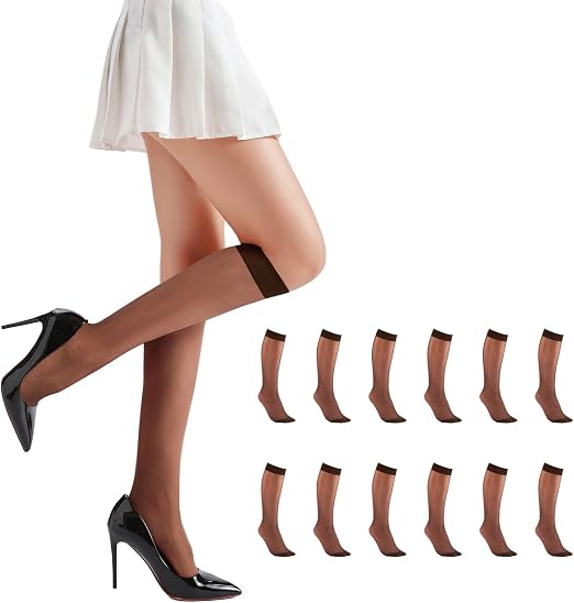 Eboo Women'S Nylon Socks Knee High Stockings Ultrathin Summer Lace Crew Sock