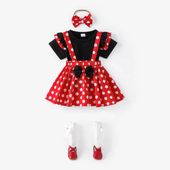 3pcs Baby Girl Ruffle Top & Polka Dot Skirt Set