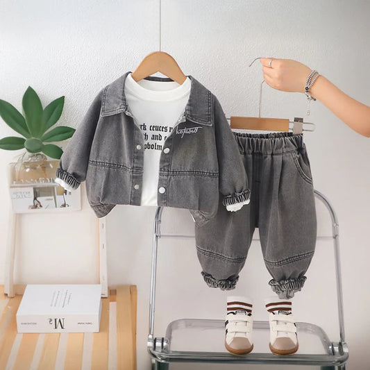 Eboo Boys Light Wash Shirt With T-Shirt And Denim Trouser Sets