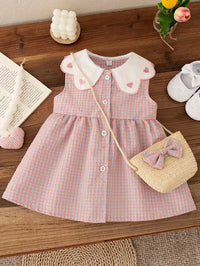 Eboo Baby Girls Sleeveless Heart Print Dress+Bag Set (Pink)