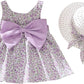 Eboo Baby Girl Summer Flower Printed Bowknot Dress (PURPLE).