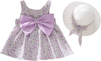 Eboo Baby Girl Summer Flower Printed Bowknot Dress (PURPLE).