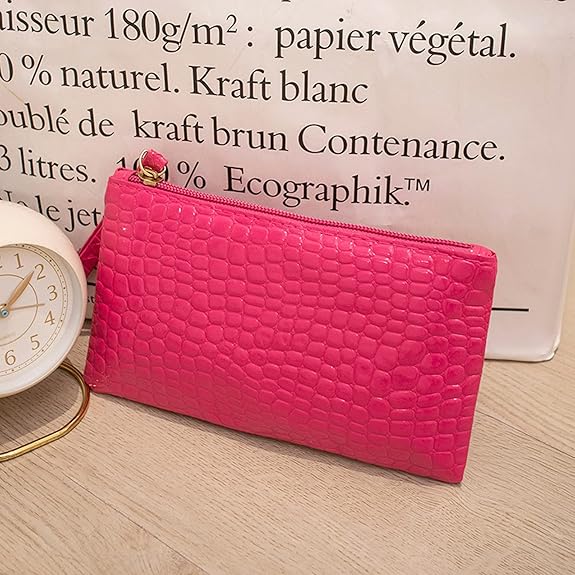 Eboo Fashion Women Faux Leather Plain Armpit Bag,Phone Case,Purse,Clutch (PINK)