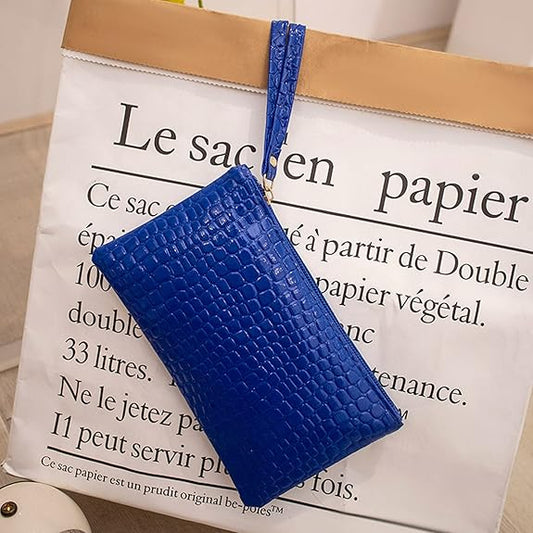 Eboo Fashion Women Faux Leather Plain Armpit Bag,Phone Case,Purse,Clutch (BLUE)