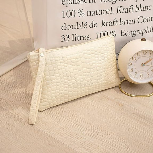 Eboo Fashion Women Faux Leather Plain Armpit Bag,Phone Case,Purse,Clutch (OFF WHITE)
