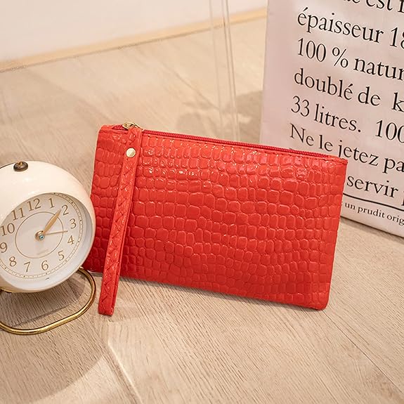 Eboo Fashion Women Faux Leather Plain Armpit Bag,Phone Case,Purse,Clutch (RED)