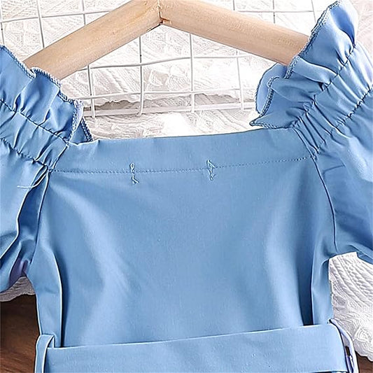 Baby Clothes Infant Baby Girl Dress Solid Color One Shoulder Bubble Sleeve Princess Dress Daily Wear