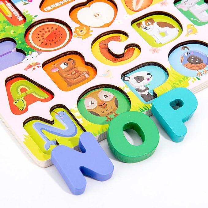 Wooden Learning Toy with Letters, Numbers, & Shapes