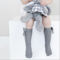 Eboo Girls Lace Knee High Socks with Bow – Pack of 4 | Soft Cotton Long Socks