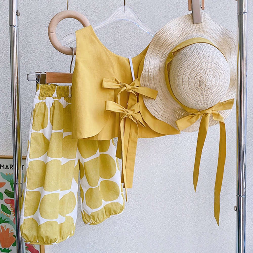Eboo Sunny Days Toddler Girl Summer Outfit – 3-Piece Set (Top, Pants & Hat)