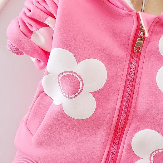 Eboo  Winter Girl’s Pink Floral Hoodie and Sweatpants Set