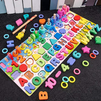 Wooden Learning Toy with Letters, Numbers, & Shapes