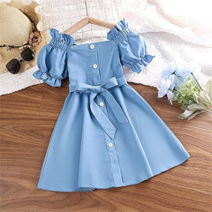 Baby Clothes Infant Baby Girl Dress Solid Color One Shoulder Bubble Sleeve Princess Dress Daily Wear