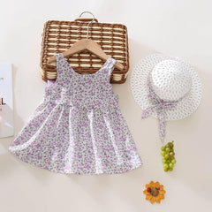 Eboo Baby Girl Summer Flower Printed Bowknot Dress (PURPLE).