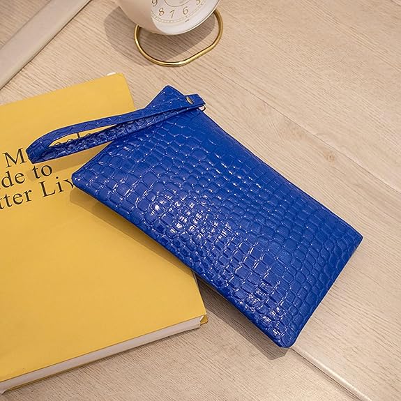 Eboo Fashion Women Faux Leather Plain Armpit Bag,Phone Case,Purse,Clutch (BLUE)