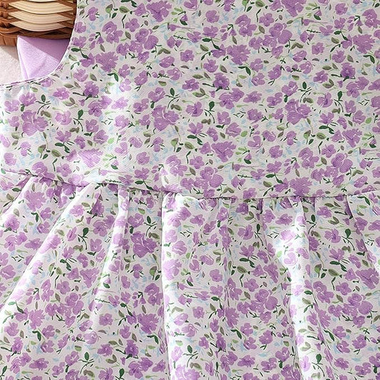 Eboo Baby Girl Summer Flower Printed Bowknot Dress (PURPLE).