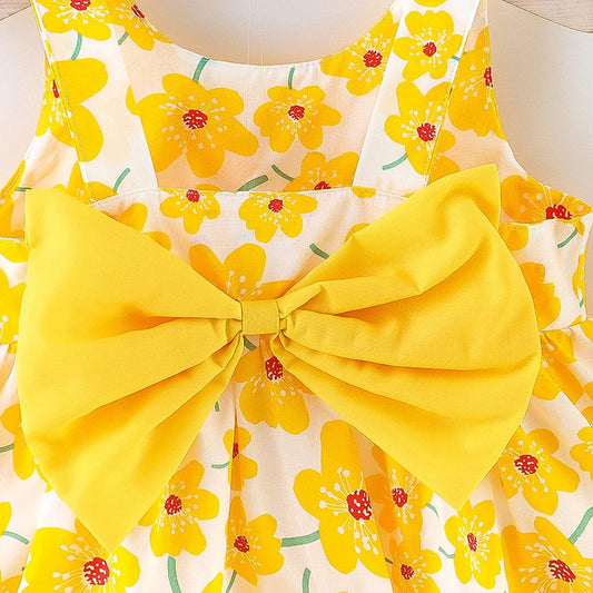 Eboo Sleeveless Bowknot Dresses Infant Floral Printed Princess Dress Hat Outfits Kid