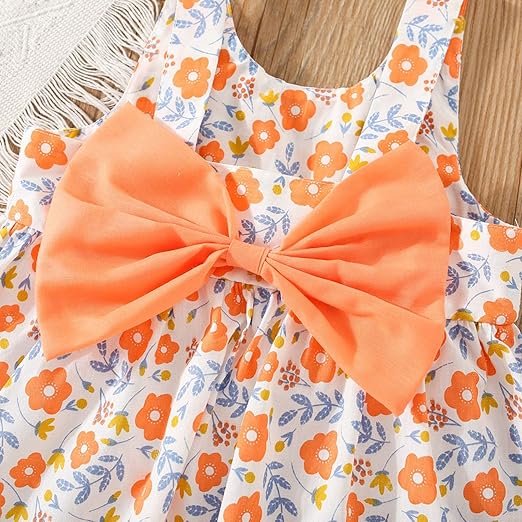 Eboo Toddler Baby Girl Summer Sleeveless Flying Sleeve Printed Bowknot Dress