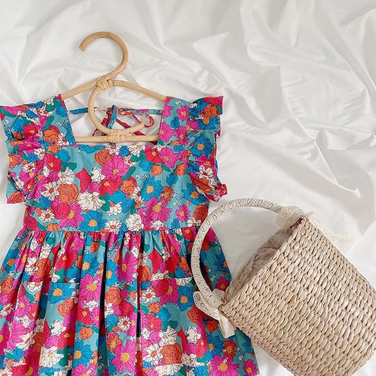 SUMMER GIRLS SWEET MULTI FLOWERS DRESS