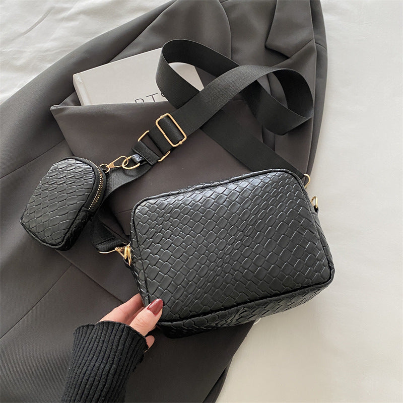 Eboo Woven Texture Crossbody Bag with Detachable Coin Purse