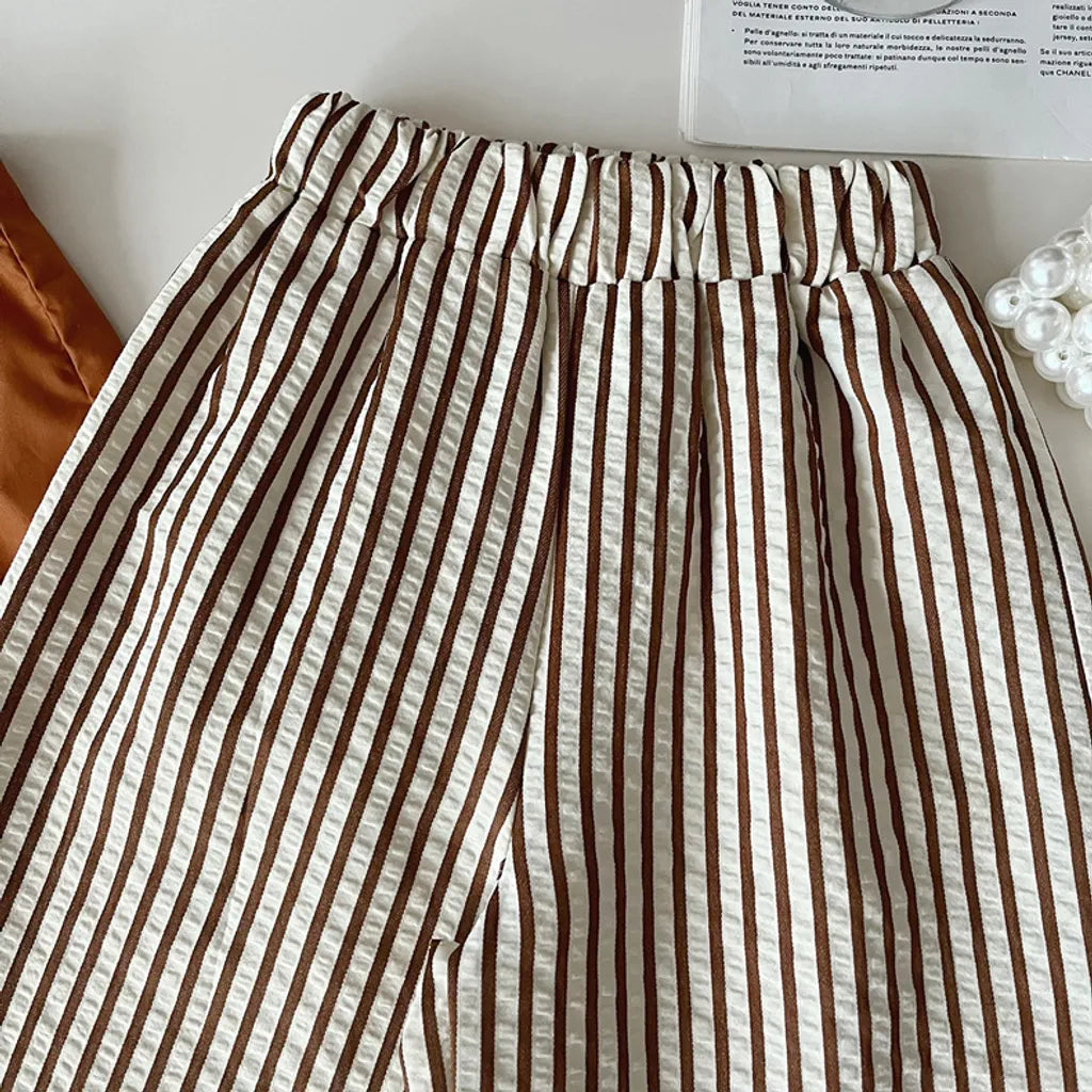 Eboo Bear Leader Vest+Striped Wide Leg Pants Summer Dress Set (BROWN)