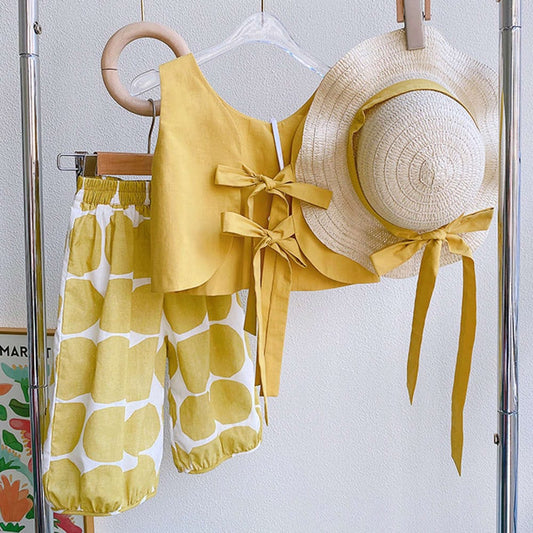 Eboo Sunny Days Toddler Girl Summer Outfit – 3-Piece Set (Top, Pants & Hat)