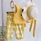 Eboo Sunny Days Toddler Girl Summer Outfit – 3-Piece Set (Top, Pants & Hat)