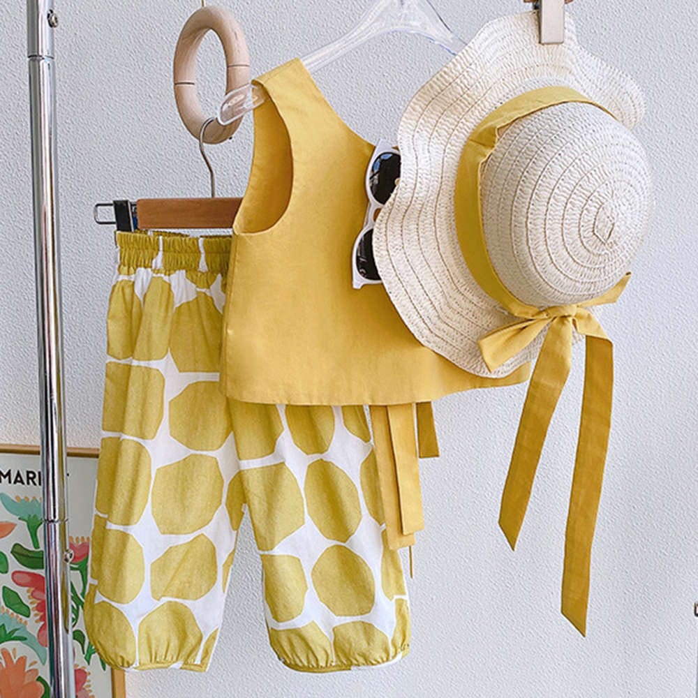 Eboo Sunny Days Toddler Girl Summer Outfit – 3-Piece Set (Top, Pants & Hat)