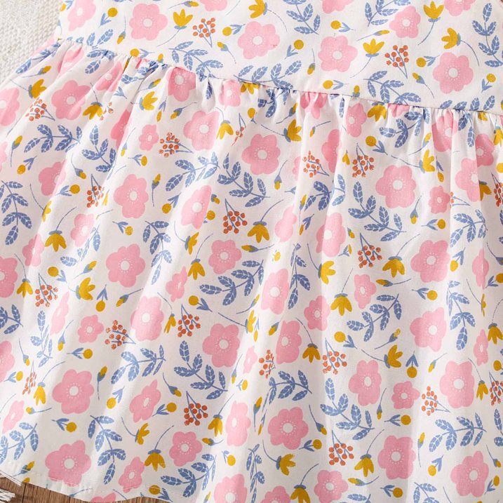 Eboo Baby Girl Summer Flower Printed Bowknot Dress (PINK).