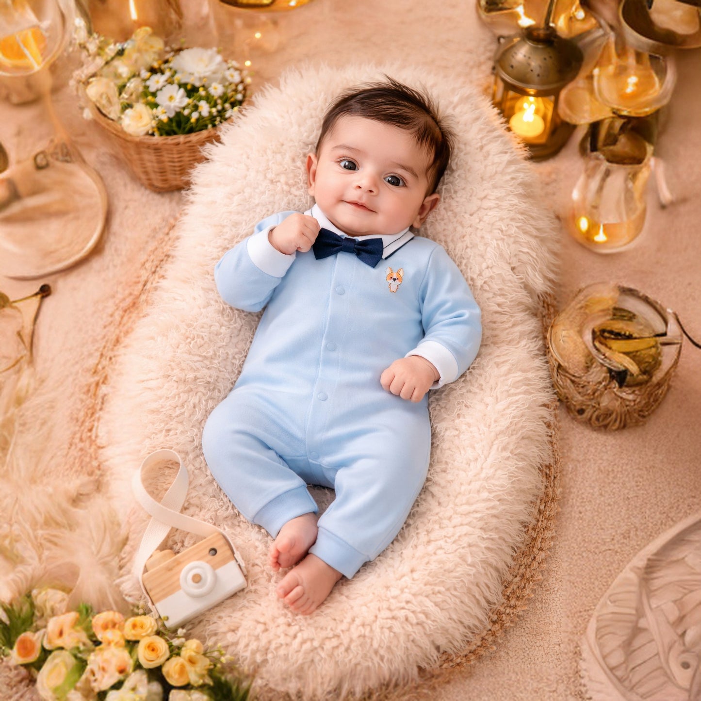 Baby Boy’s Light Blue Romper With Glasses