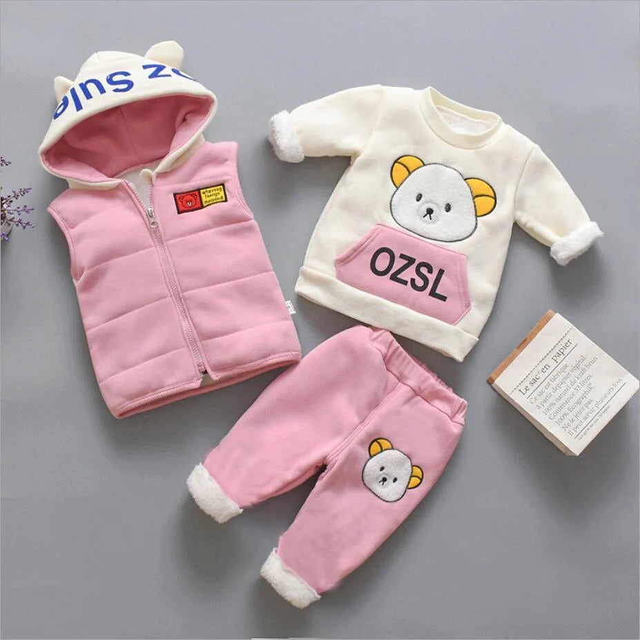 Baby Girl’s 3-Piece Set – Pink Hoodie, Vest & Pants 4 Winters