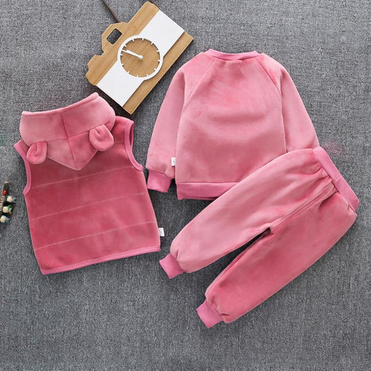 Baby Girl’s 3-Piece Bear Fleece Pink Set