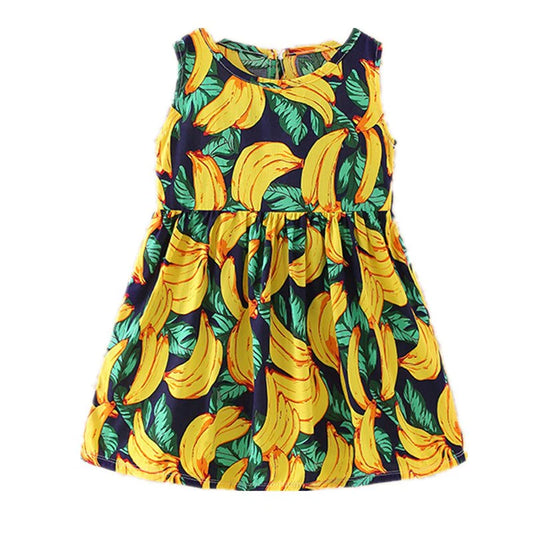 Eboo Banana Print Sleeveless Dress for Baby Girls