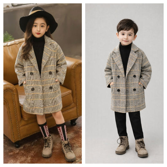 Eboo Classic Checkered Long Winter Coat (Brown)