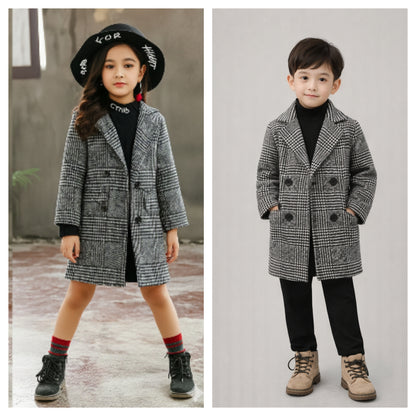 Eboo Classic Checkered Long Winter Coat (GREY)