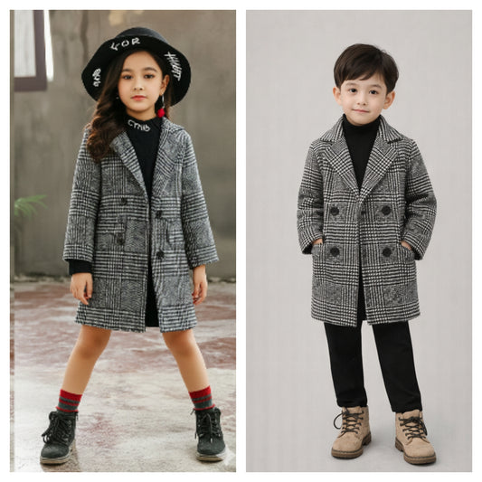 Eboo Classic Checkered Long Winter Coat (GREY)