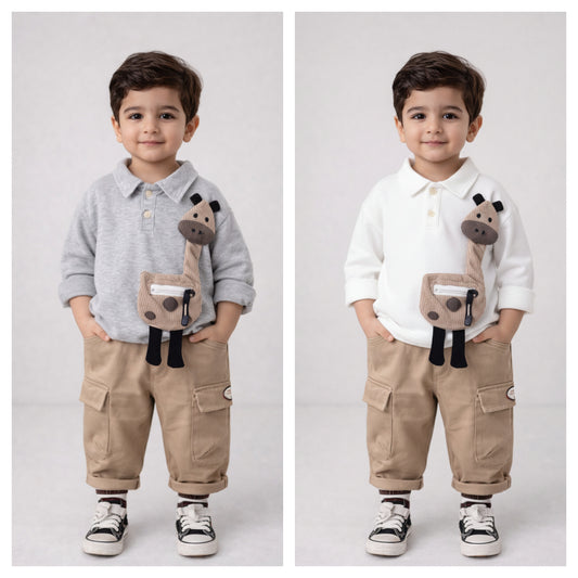 Eboo kids fashion set giraffe print stand collar 2pcs Set