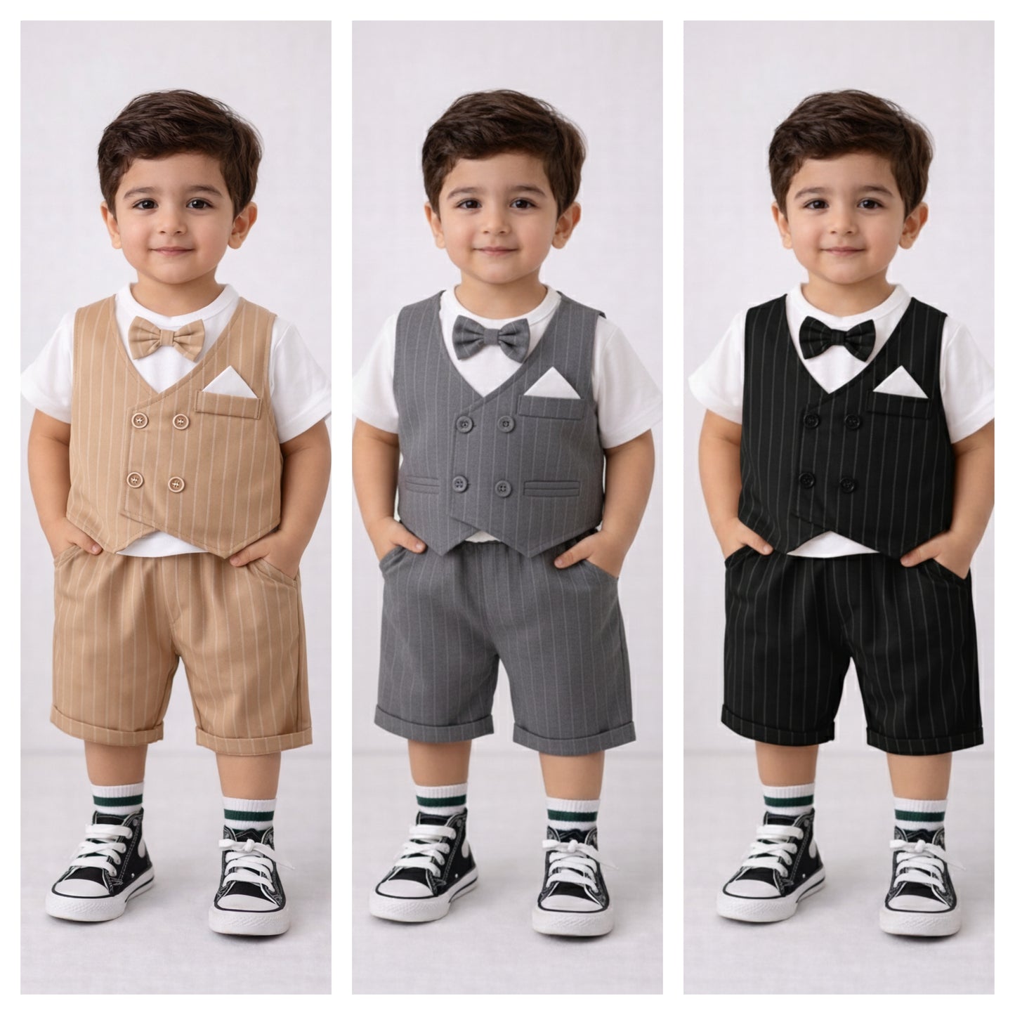 Eboo Stylish Boys’ Pinstripe Vest & Shorts Set – 3-Piece Formal Look