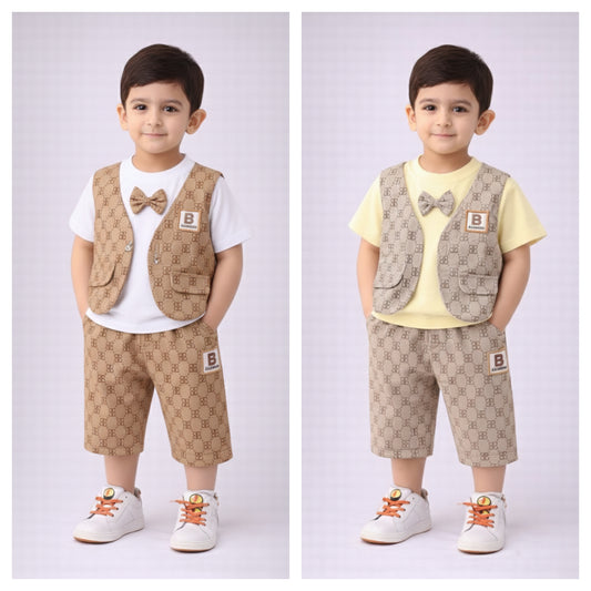 Eboo Boys’ Fashion 3-Piece Vest & Shorts Set – Trendy Casual Outfit