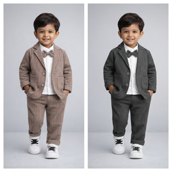 Eboo Stylish Herringbone Toddler Suit Ã¢?? Jacket & Pants with Bow Tie
