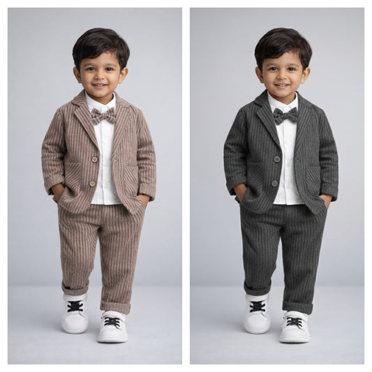Eboo Stylish Herringbone Toddler Suit – Jacket & Pants with Bow Tie
