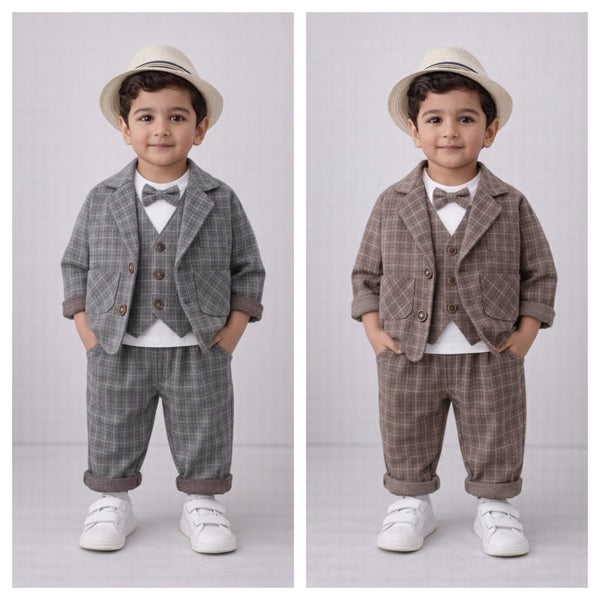 Eboo Baby Boy Plaid Formal Suit Set Ã¢?? 4-Piece Gentleman Outfit With Bowtie