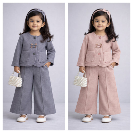 Eboo Children's Korean Style Set Round Neck Coat & Straight Leg Pants