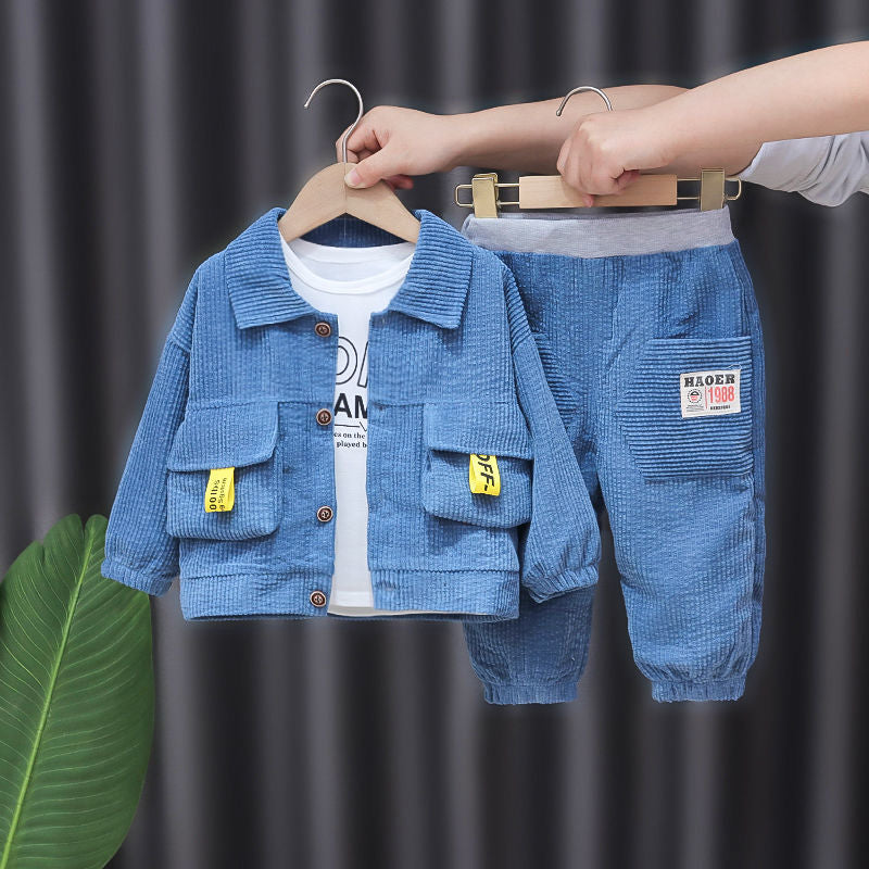 Baby BoyÃ¢??s Blue Corduroy Jacket & Pants Set