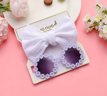 Eboo 100% Cotton Plain White and Blue Bow Summer Dress