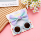 Eboo Summer Girls Suit New Blue Plaid Top with Bow Wide Leg Pants and Backpack Three-piece Set